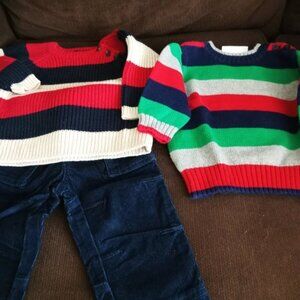 3 Pc Coord. Set Corduroy Pants & 2 Striped Sweaters, Size 6-9 Mo.